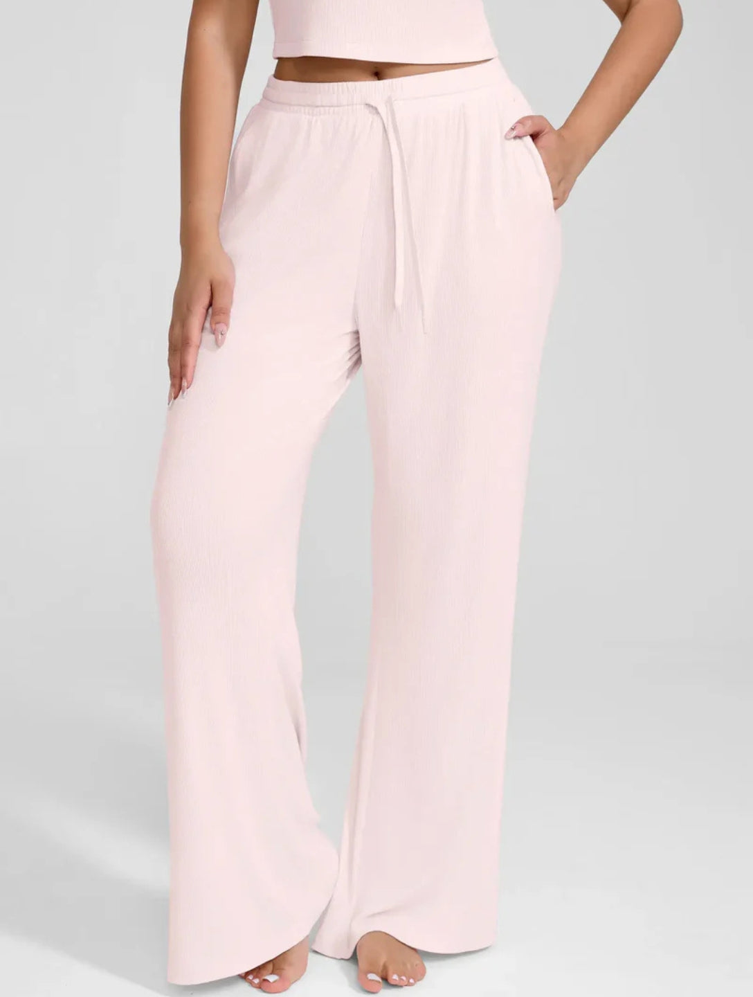 Pantalon de détente à jambes larges et côtes