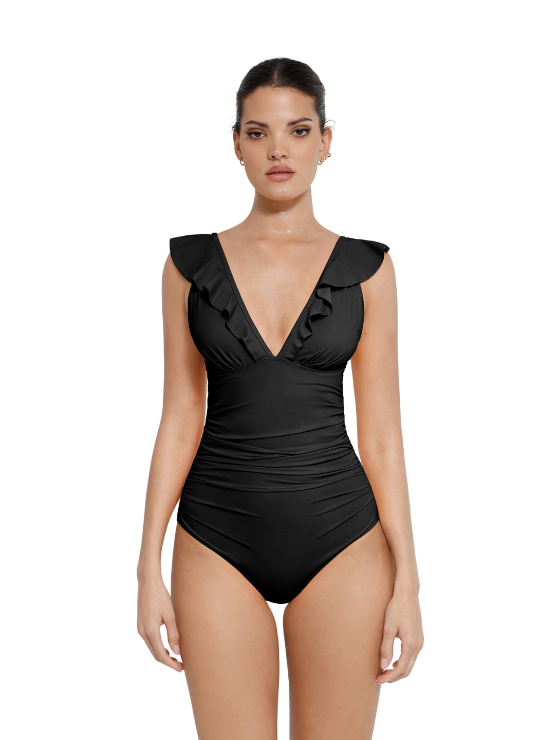 Maillot de bain amincissant à volants et col en V