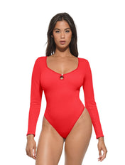 Hollow Scoop Neck Thong Bodysuit