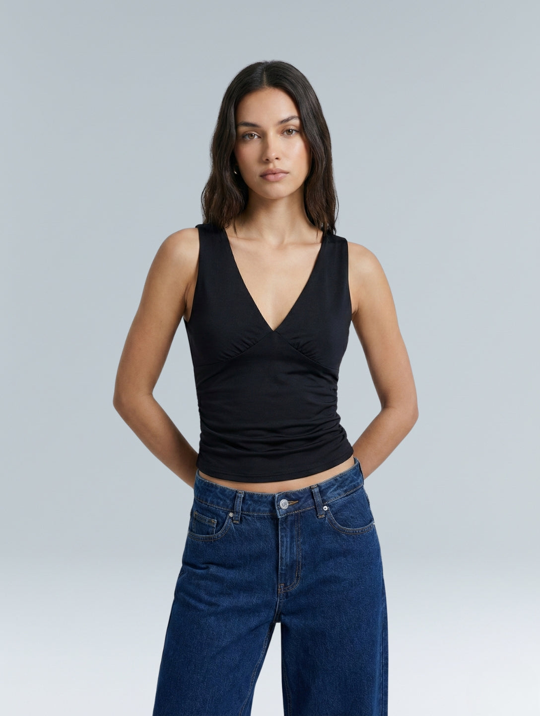 Gathered V-neck top