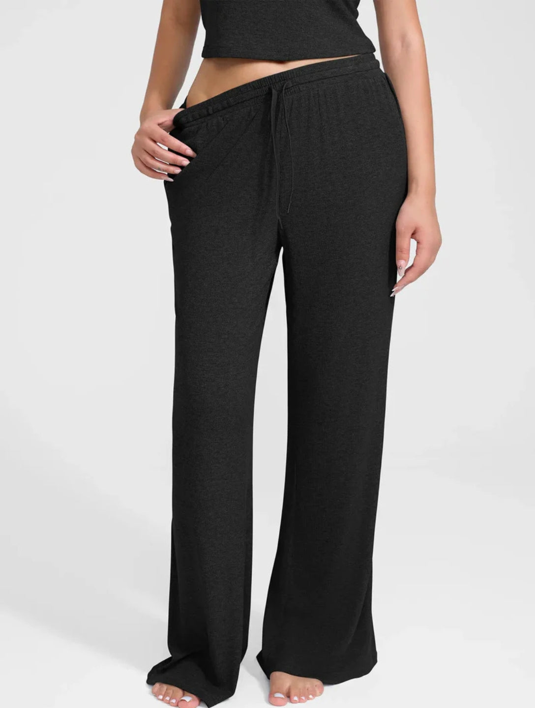 Pantalon de détente à jambes larges et côtes