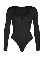 Hollow Scoop Neck Thong Bodysuit