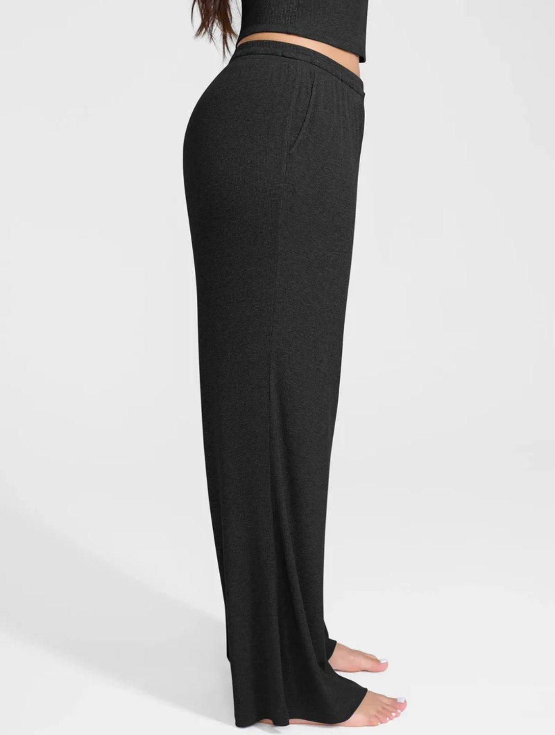 Pantalon de détente à jambes larges et côtes