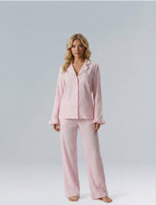 Cotton Stripe Pajama Set with Ruffle Sleeve