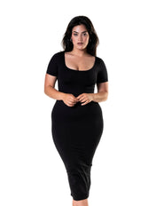 Bodycon Shapewear Midi Slit Dress with Short Sleeves