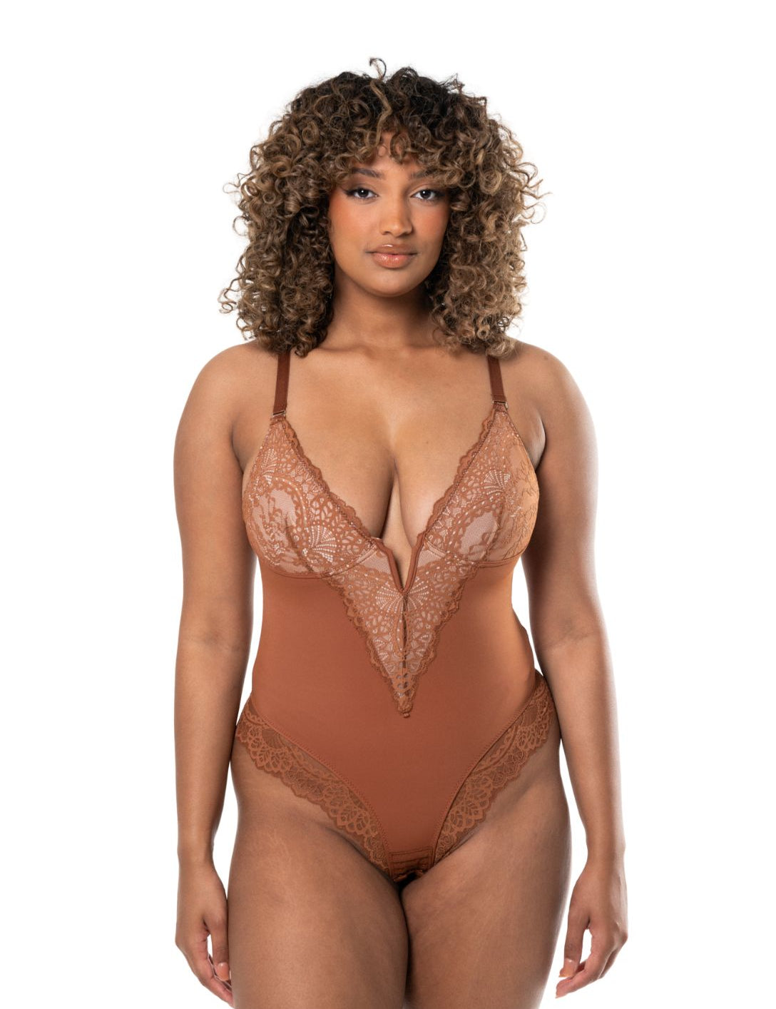 V-Neck Half Laced Bodysuit