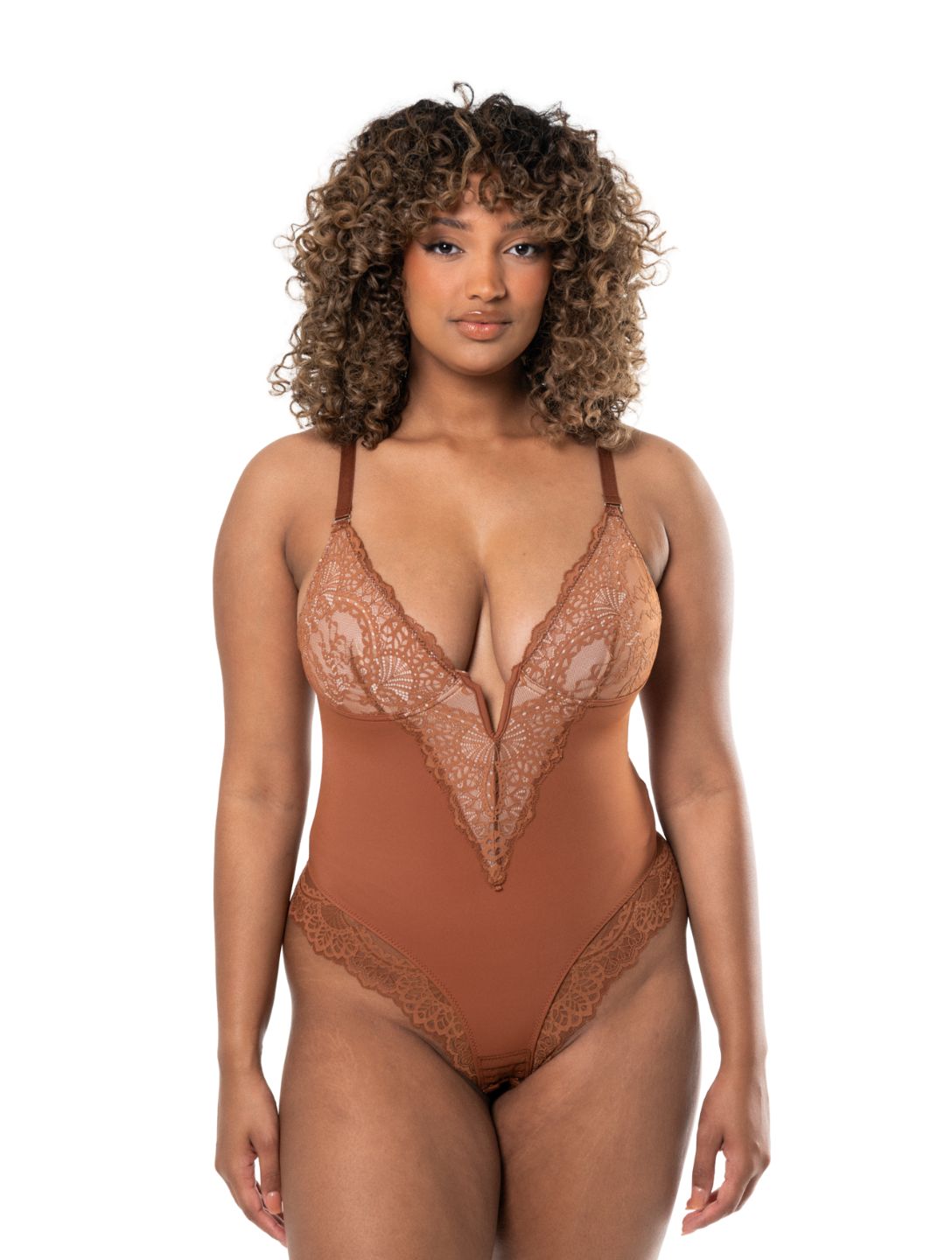 Body à demi-laçage et col en V