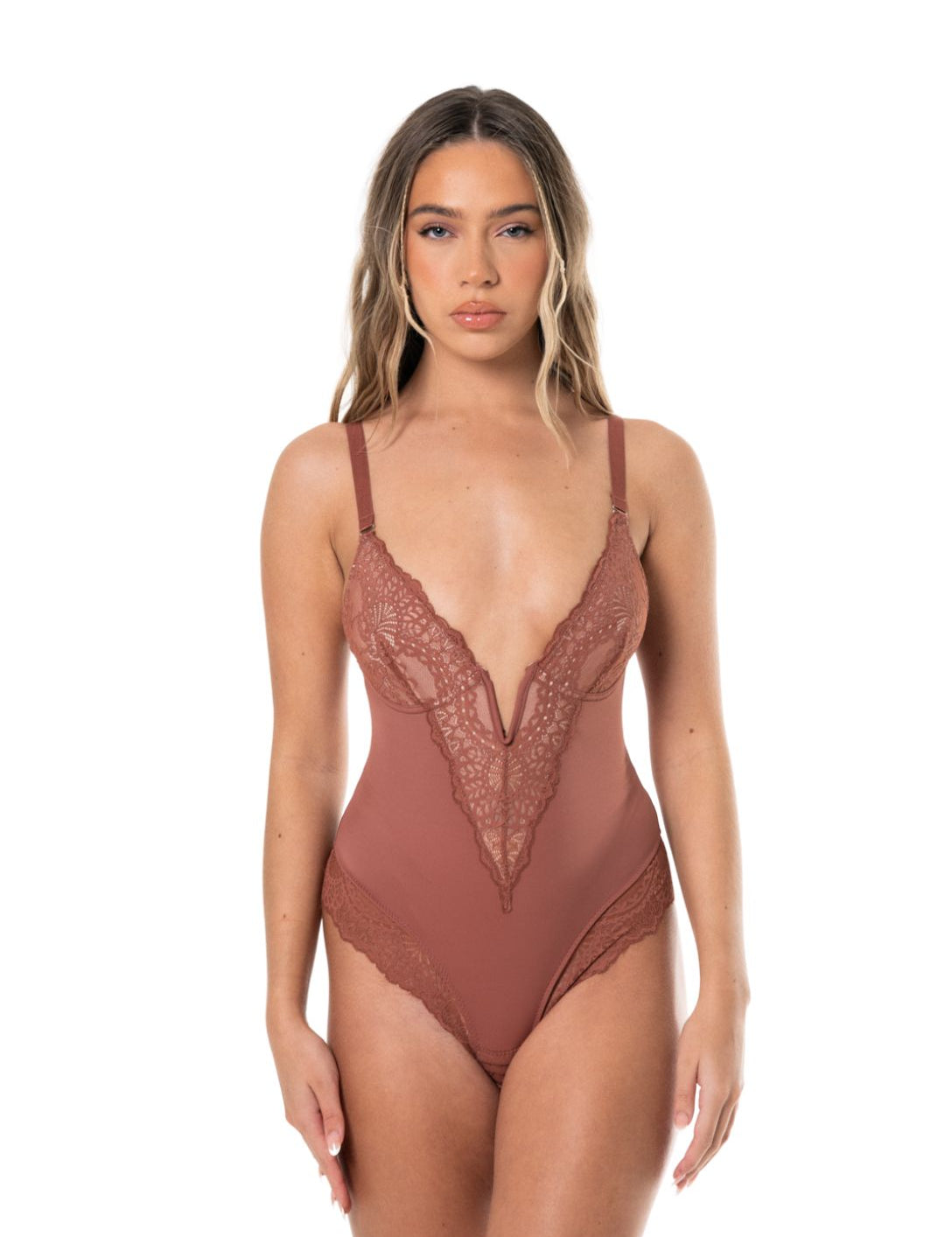 V-Neck Half Laced Bodysuit