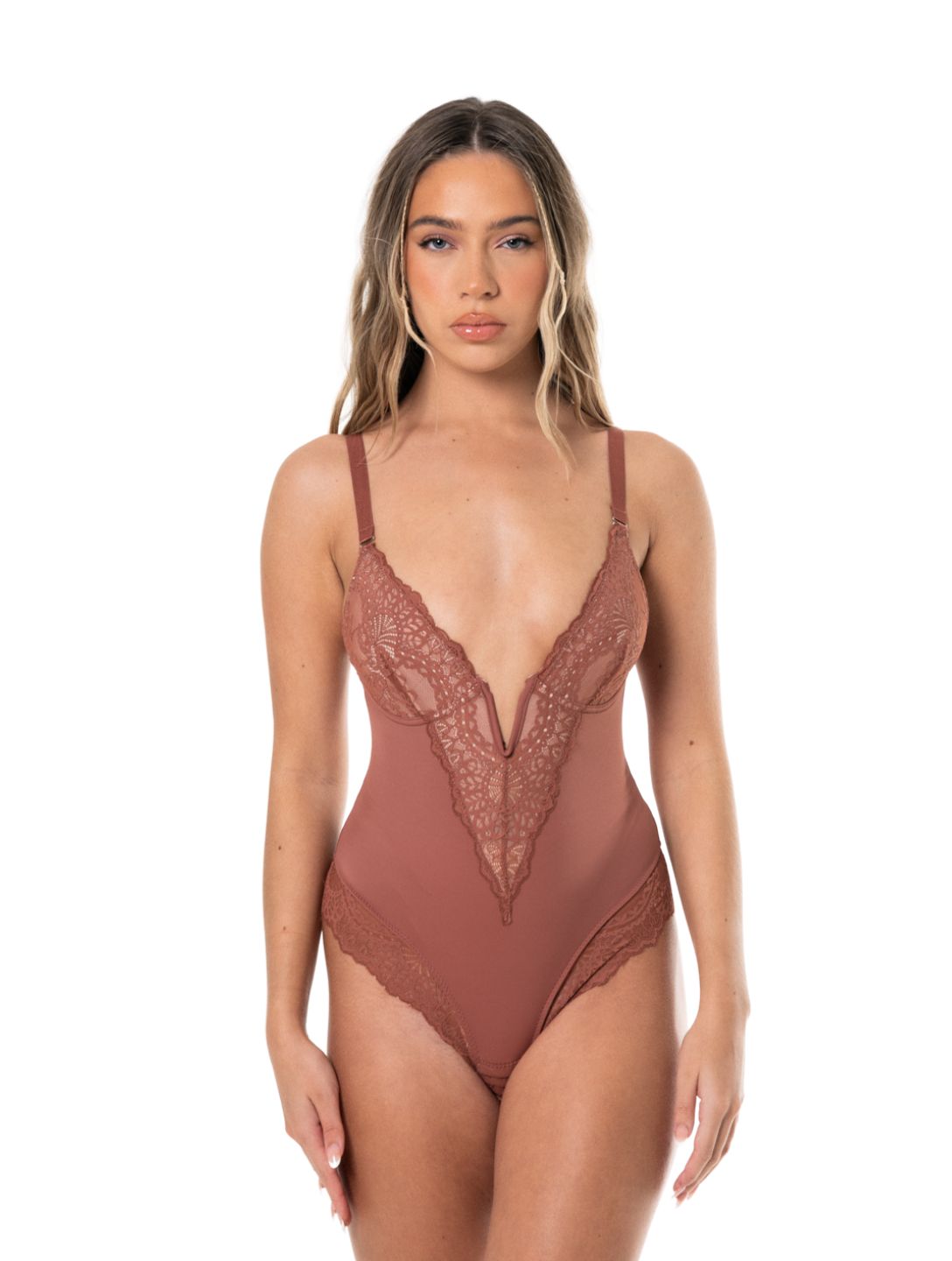 Body à demi-laçage et col en V