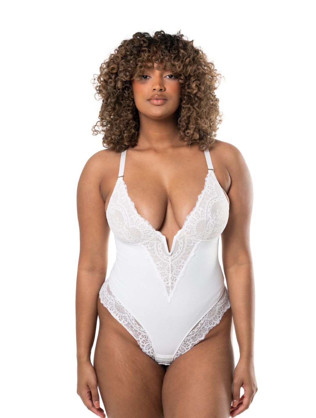 Body à demi-laçage et col en V