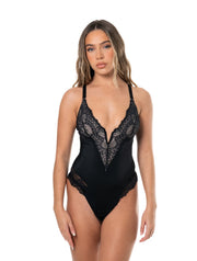Body à demi-laçage et col en V
